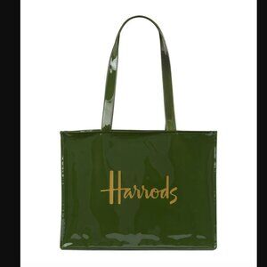 NWT! HARRODS Green Patent PVC Logo Tote Bag
